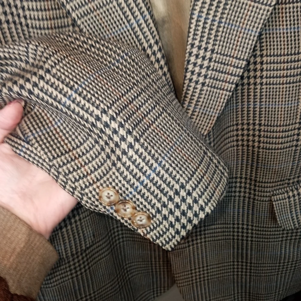 Oscar De La Renta Vintage Wool 2-Button Houndstooth Blazer Size 44L